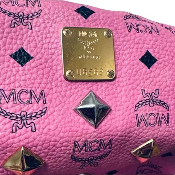 MCM Large Pink Visetos Studded Leather Backpack - Picture 9 of 9